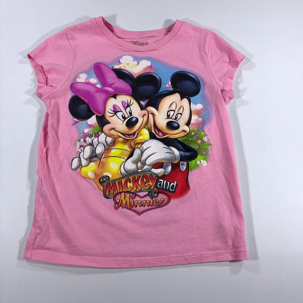 Disney Store Mickey and Minnie Mouse T-Shirt Y2K Graphic Tee Pink Girls Large